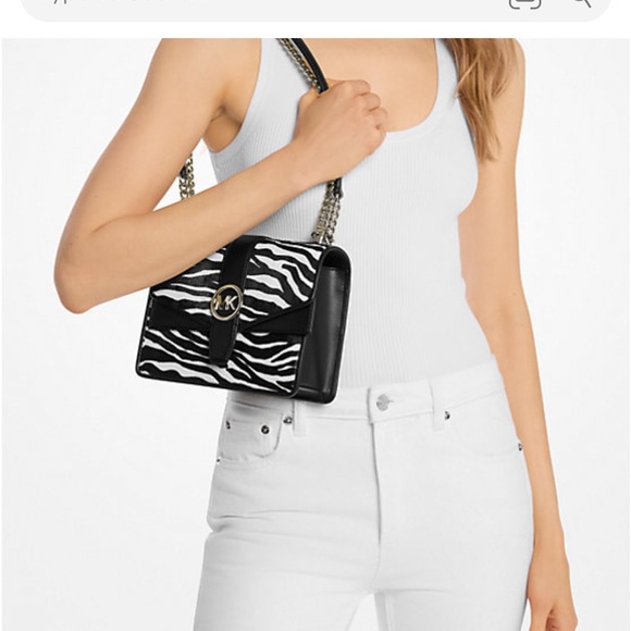 MK Greenwich Small Zebra Print Calf Hair Crossbody Bag - Picture 2 of 16